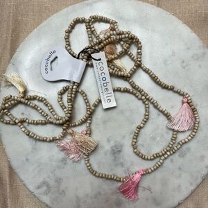 Anthropologie Cocobelle Boho Necklace Rose Pink Tassel Fringe Bead Long New NWT